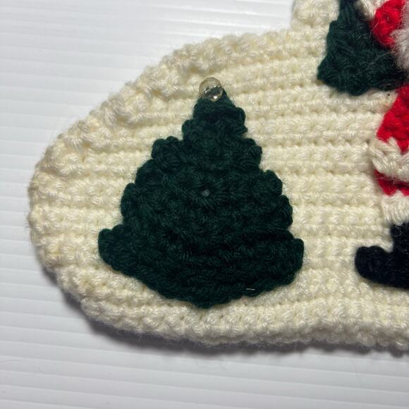 Vintage Retro Crochet Christmas Stocking Santa Fuzzy Beard Handmade 12 Inches - Picture 7 of 7